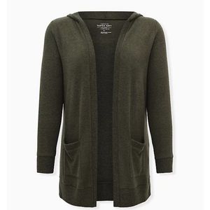 Torrid super soft plush green hooded cardigan size 1